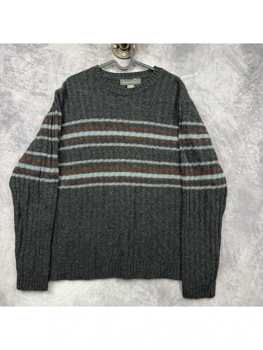 Vintage Banana Republic Sweater Men's M Lambs Wool  Grandpacore Ribbed Stripe